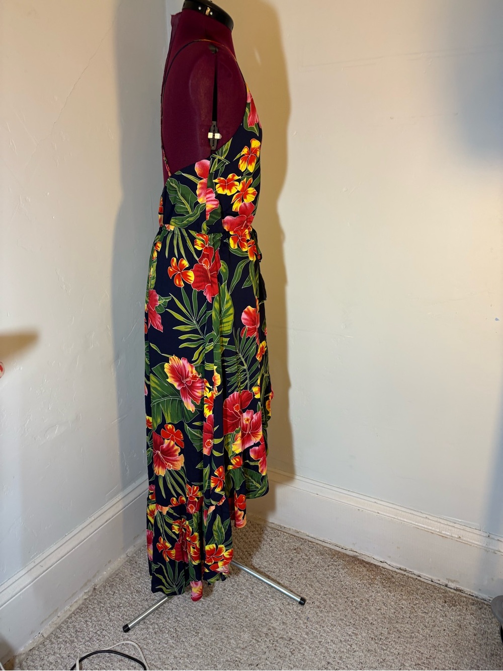 Lulus brand hibiscus print sundress beach cover up tropical lounge wear sz small - Picture 4 of 10